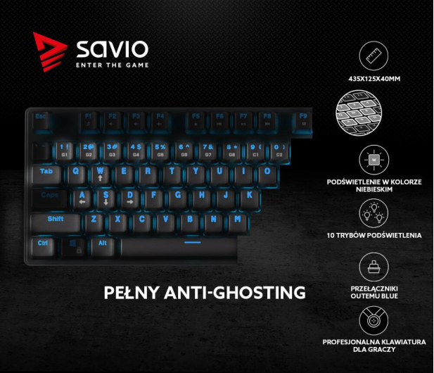 SAVIO Tempest RX FULL Outemu BLUE, LED niebieski, NKRO, Anty-ghosting SAVGK TEMPEST FULL BLUE - 1462252 - zdjęcie 8